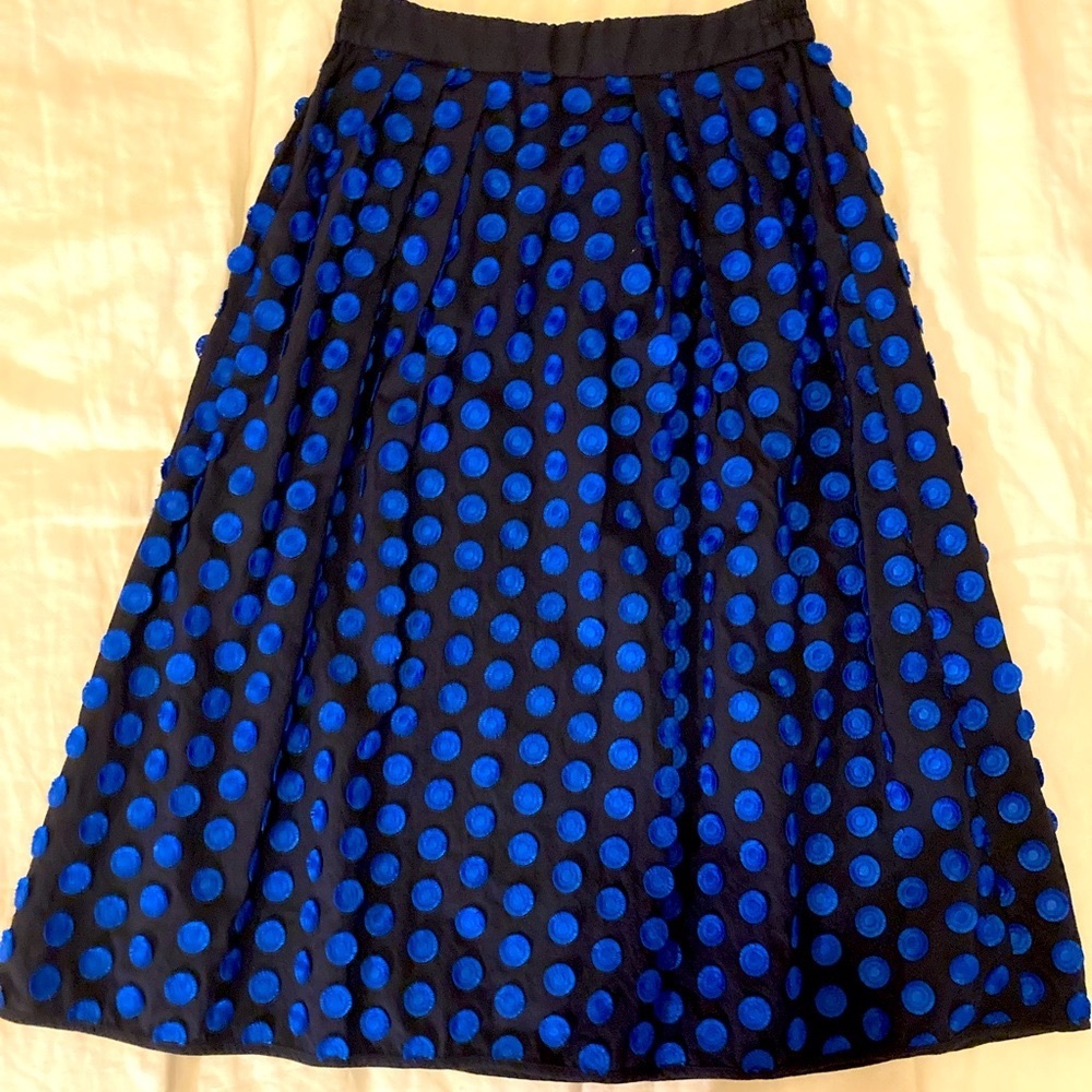 J. Crew Womens Black Blue Polka Dot 100% Cotton Casual A-Line Skirt Size 4
